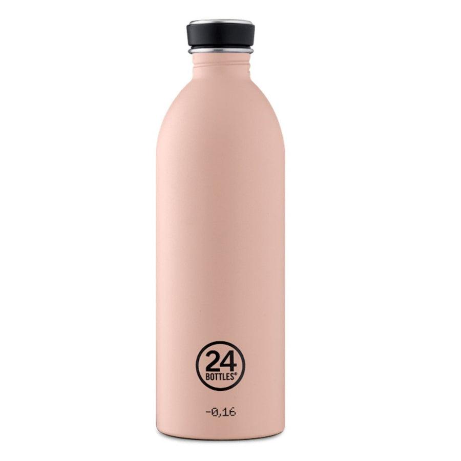 Große pinke Trinkflasche mit 24 Bottles Logo und schwarzem Verschluss