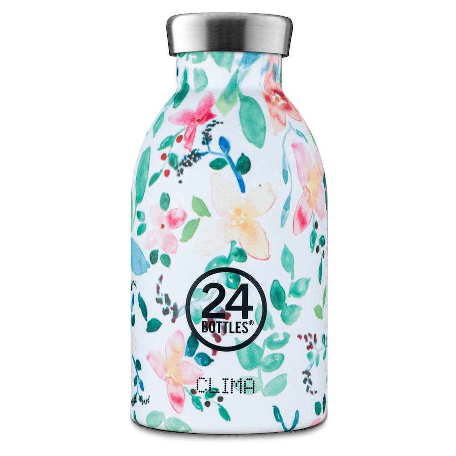 Kindertrinkflasche mit Blumenmuster und Drehverschluss aus Metall