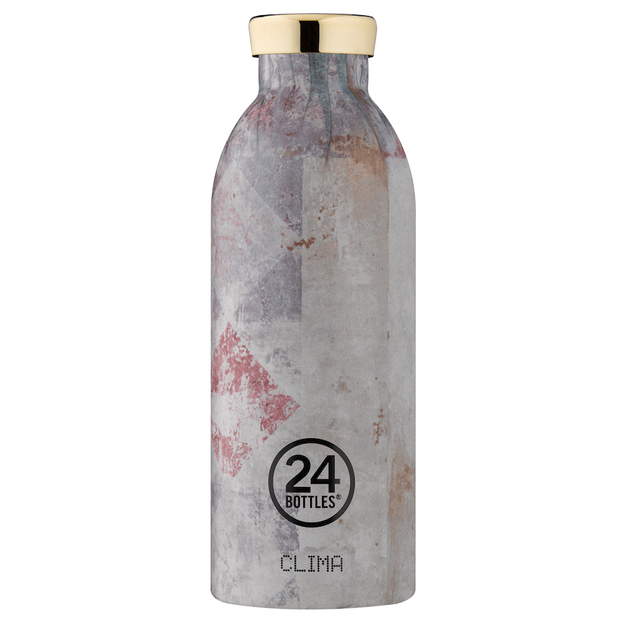 Edelstahl Trinkflasche im italienischen Villa Design mit goldenem Verschluss