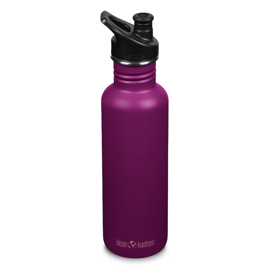 Trinkflasche in purple mit schwarzem Verschluss
