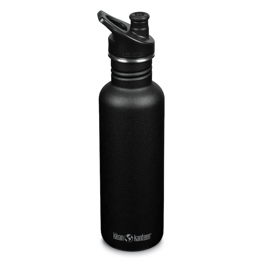 Schwarze Edelstahl Trinkflasche mit schwarzem Verschluss